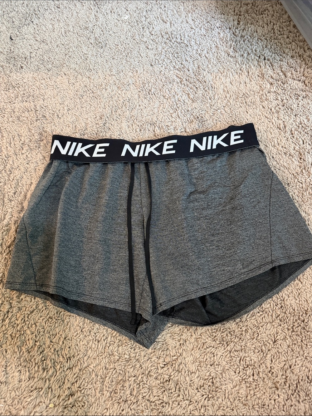 Nike Women's Heather Gray Athletic Shorts with Black Logo Waistband